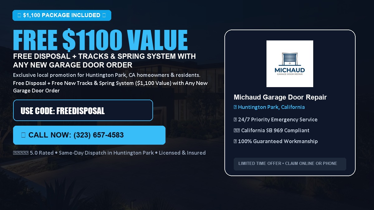 Free Disposal + Free New Tracks & Spring System with Any New Garage Door Order ($1100 Value) in Huntington Park, CA